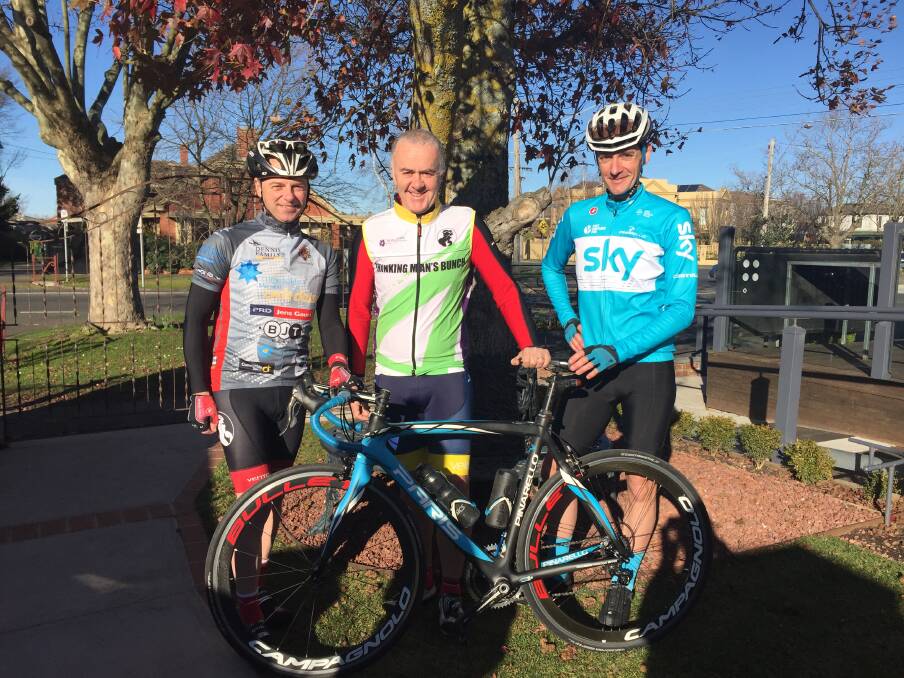 READY TO RIDE: Cyclist and FECRI board member Craig Lightfoot (centre) with fellow Thinking Man's Bunch riders Peter Livitsanis and Dean Wells are encouraging people to taste the region on this charity ride.