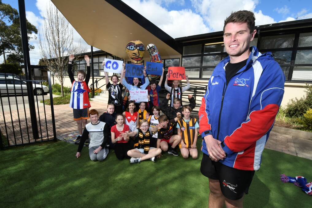 ALMOST PLAY-TIME: East Point forward Brad Whittaker has a whole class cheering him on as the Kangaroos vie for their first BFL senior flag. Picture: Lachlan Bence