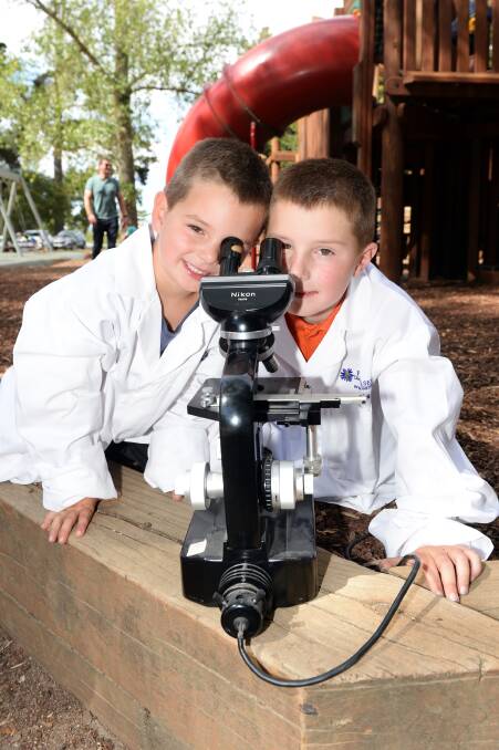 TESTING: Lachie and Jenson Heinrich study-up for the events precinct fun. Picture: Kate Healy