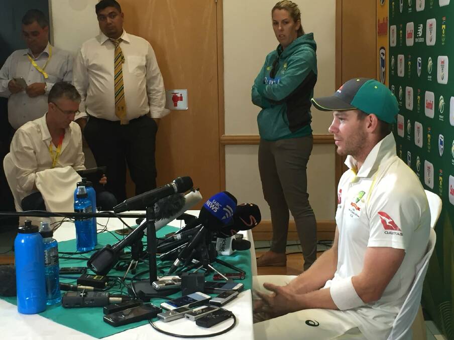 DOWNTRODDEN: Tim Paine in a solemn mood at the press conference after the third Test loss in Cape Town. Picture: Andrew Mathieson