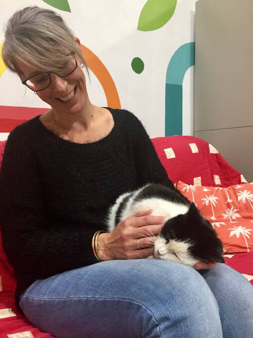 Michelle Benda pats a cat at the Ballarat Animal Shelter. 