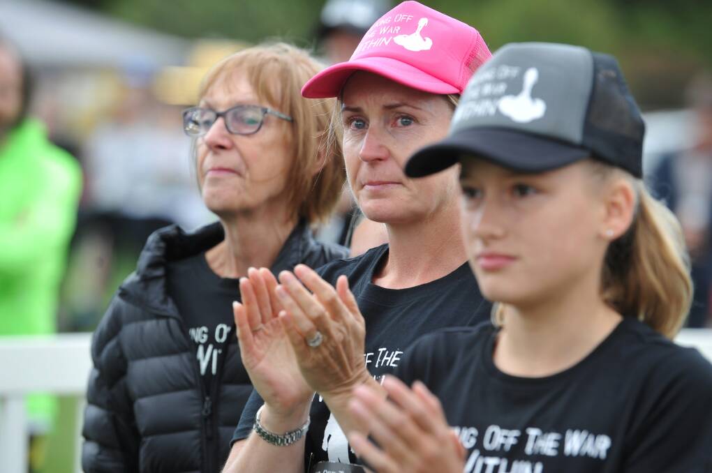 Tears: Nathan Shanahan's mother Lesley, sister Felicity Preston, and niece 12-year-old Charlotte Preston.