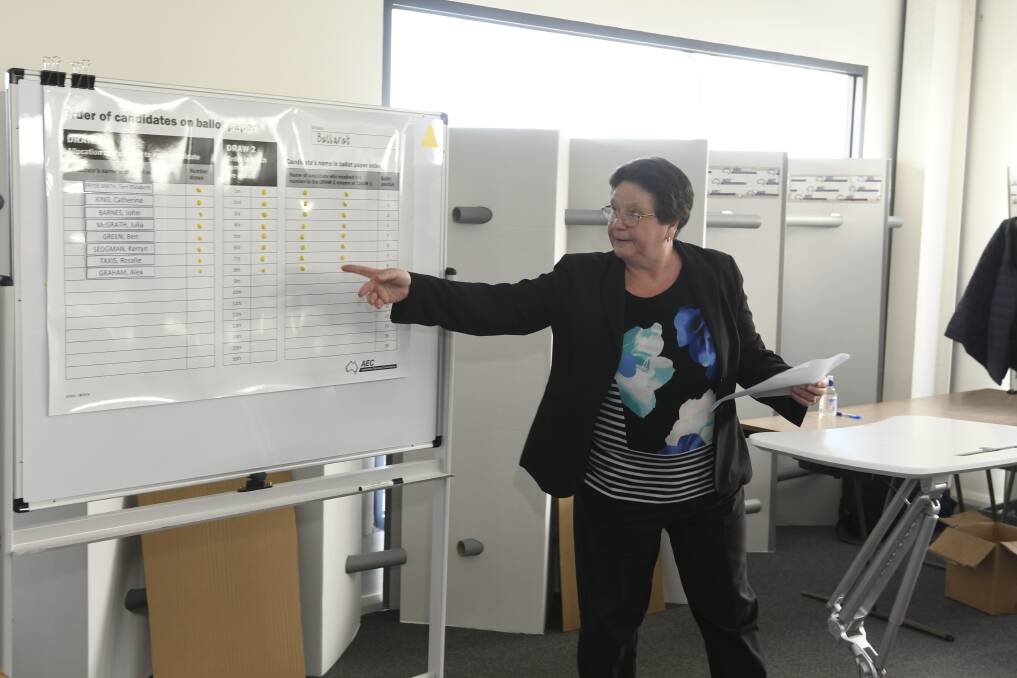 The AEC's Pauline Lawless at the ballot draw in Alfredton. Picture:" Lachlan Bence