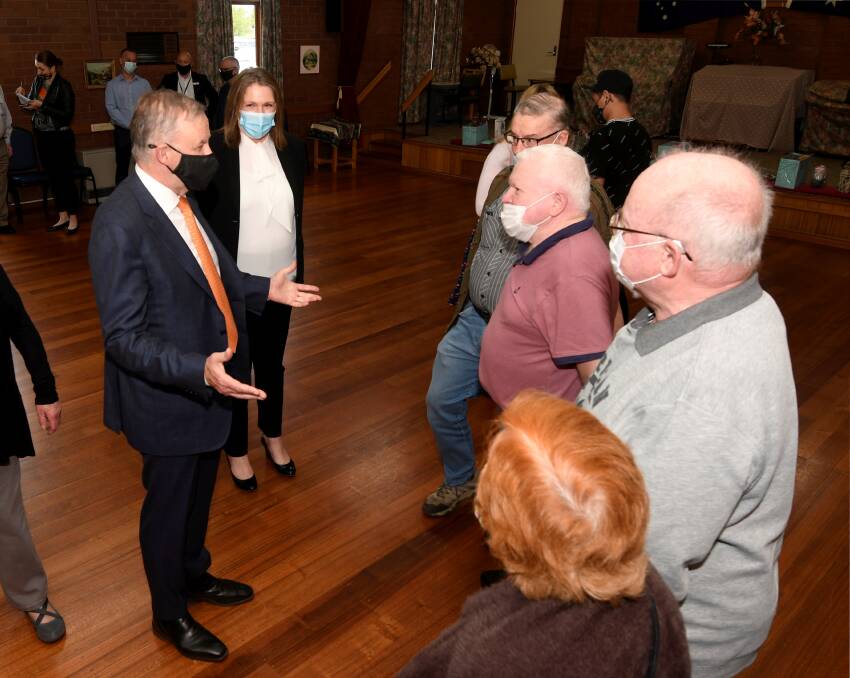 Anthony Albanese speaks to members of the Sebastopol Senior Citizens Club. Picture: Lachlan Bence