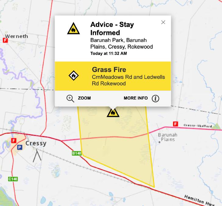 Warning issued for grassfire south of Rokewood