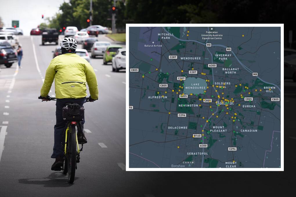 Mapped out: The BikeSpot map shows where cyclists feel safe and unsafe across Victoria, including Ballarat. Picture: Adam Trafford
