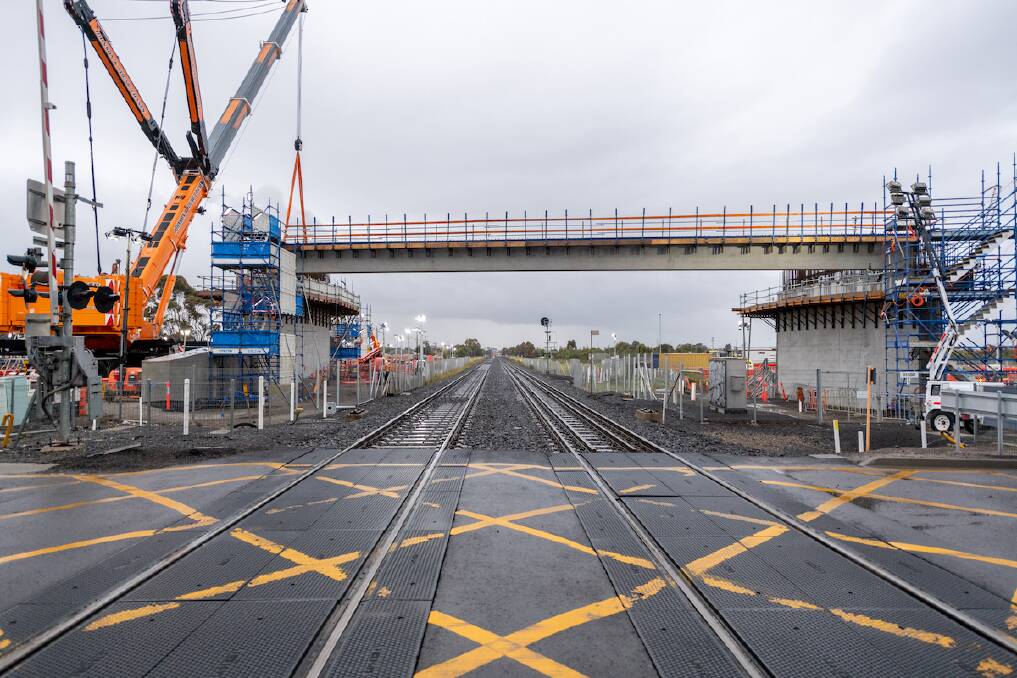 The Fitzgerald Road bridge, under construction over the Ballarat line near Ardeer in November. Picture: Level Crossings Removal Project