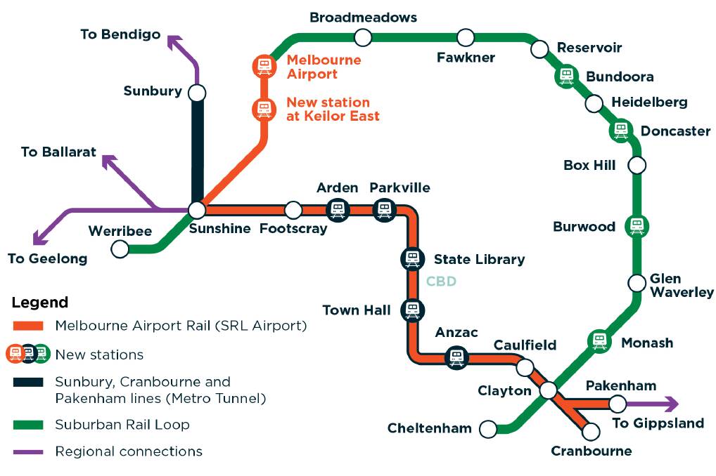 A map showing the airport rail link and the planned Suburban Rail Loop. Picture contributed