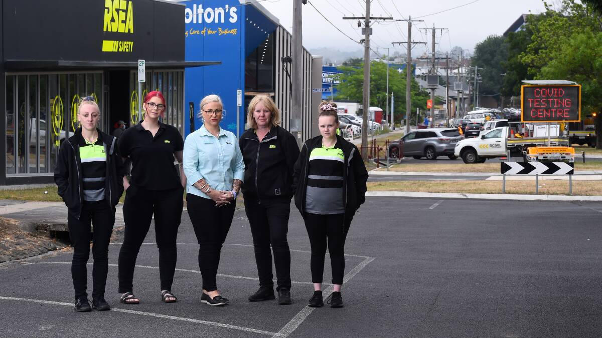 Fed up: Tate Ferguson, Melissa Battye, Karen Nelson and Emma Jones of RSEA Safety Ballarat with Brooke Fiddaman of Leef Ballarat (middle). Picture: Adam Trafford