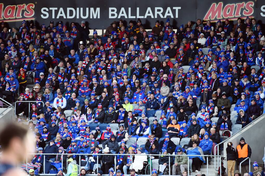 A sold-out crowd for the Western Bulldogs versus Adelaide AFL clash in May. Picture by Kate Healy