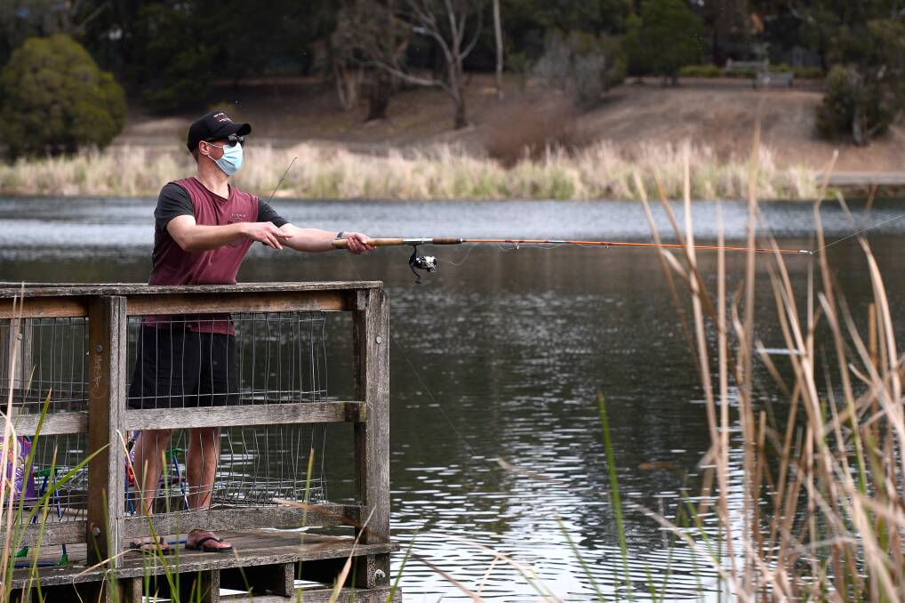 Gone fishin': Brennan Roberts casts a line at Lake Esmond. Picture: Adam Trafford
