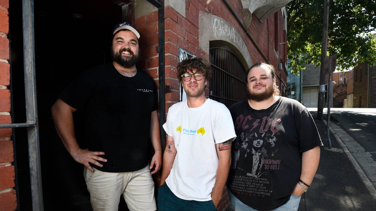 Volta's owner and manager Zac Hill, booking agent Lachy Anderson, and production manager Braiden Michetti just before the venue opened in January. Picture: Adam Trafford

