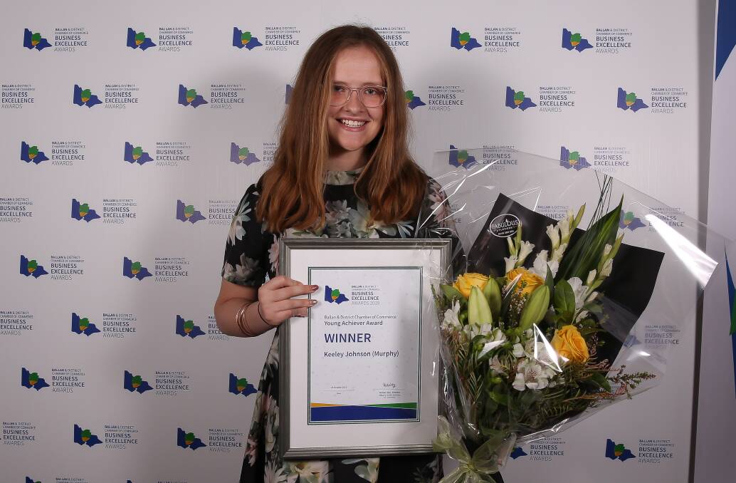 Keeley Johnson (Murphy) at the Ballan Chamber of Commerce Business Excellence Awards, where she won Young Achiever. Picture: Here or There Photography
