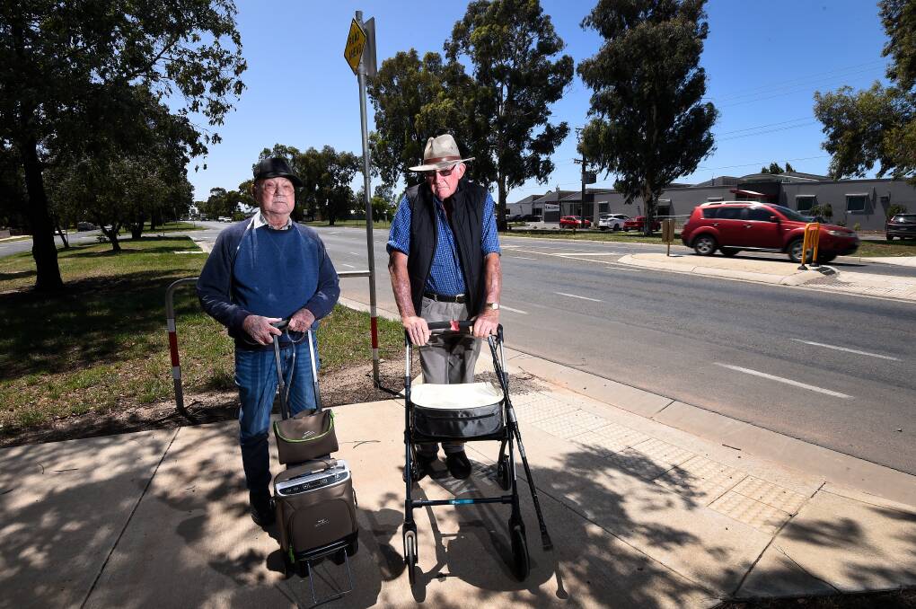 Worries: Terry Gottlieb and Tom Prendergast say a pedestrian crossing on Learmonth Street is dangerous. Pictures: Adam Trafford