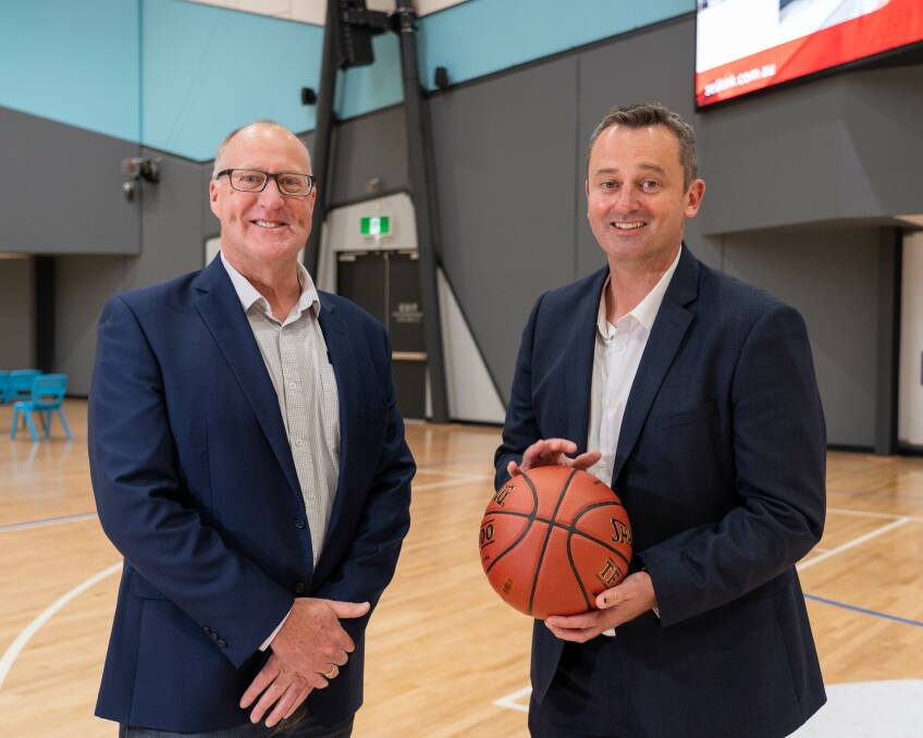 Basketball Ballarat chief executive Neville Ivey with City of Ballarat mayor Daniel Moloney. Picture: contributed