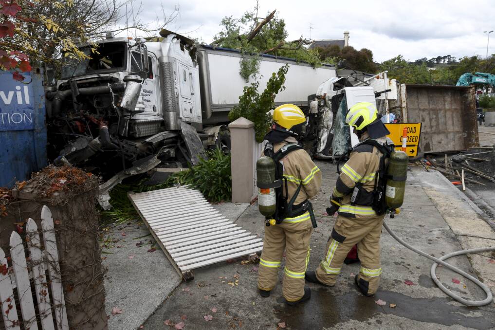Devastation: Emergency crews at the scene of a truck crash in Buninyong earlier this month. Picture: Lachlan Bence