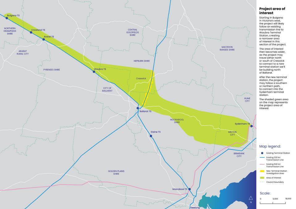 A map of the proposed area of interest, from Bulgana to Sydenham - Ballarat is at the juncture in the middle.