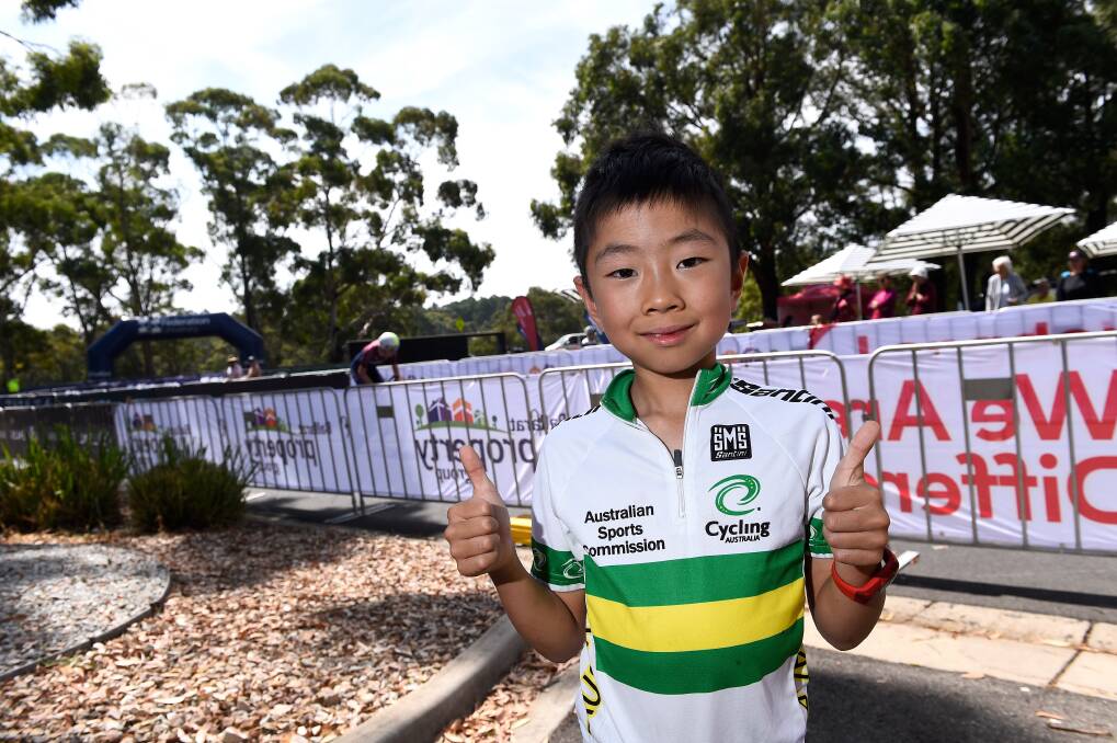 Thumbs up: Ben Liou at the RoadNats time trials at Federation University. Pictures: Adam Trafford