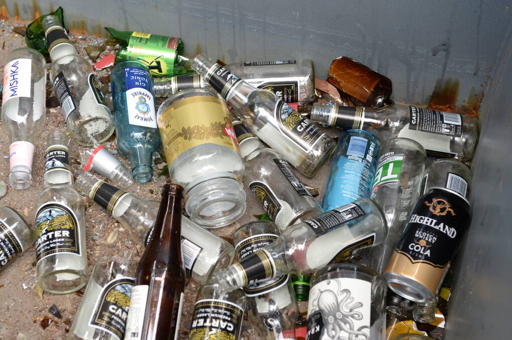 Problem: The glass recycling drop-off bin at Mount Clear, earlier this week, was contaminated with aluminium cans and plastic bottles. Picture: Kate Healy