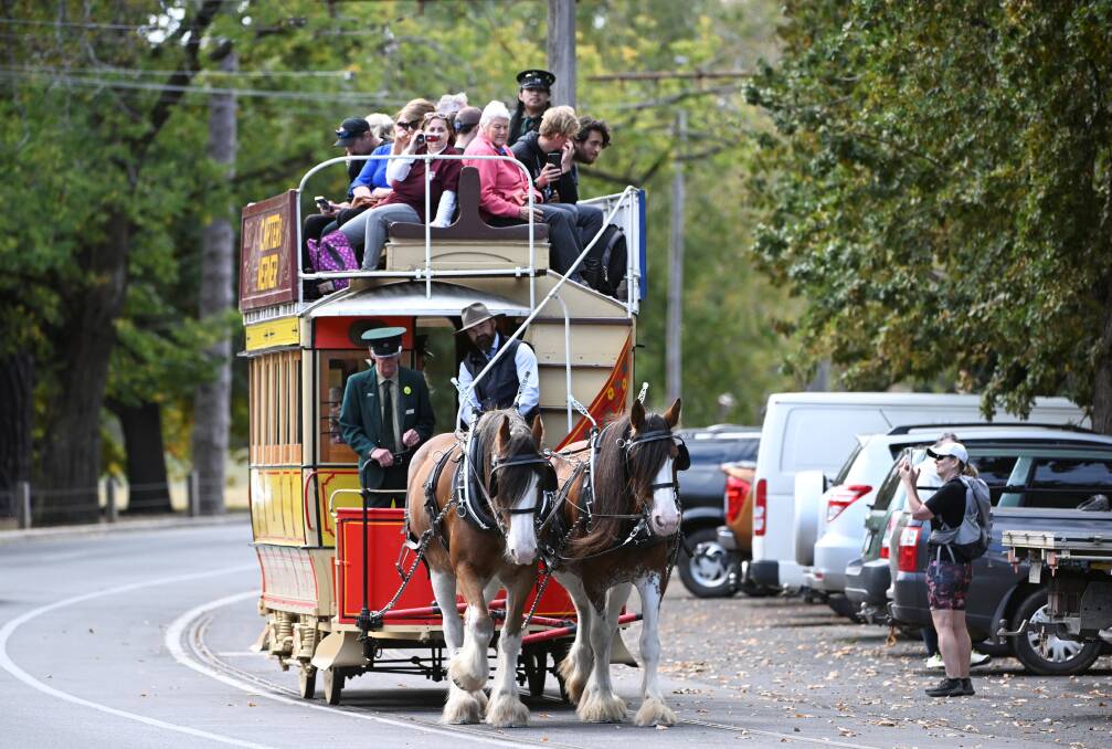 The horse-drawn tram only runs around Lake Wendouree once a year. Picture by Lachlan Bence