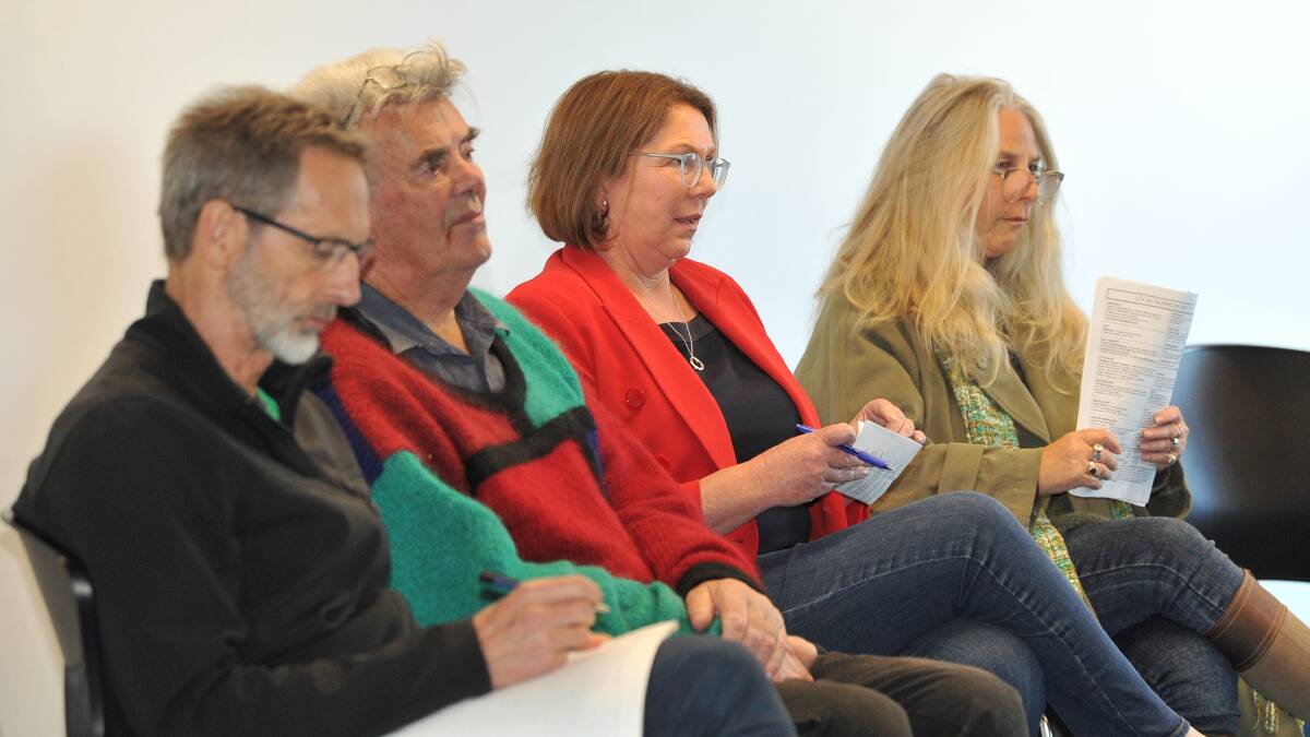 Campaign: Candidates John Barnes, Alex Graham, Catherine King, and Kerryn Sedgman faces audience questions at the BREAZE forum. Picture: Lachlan Bence
