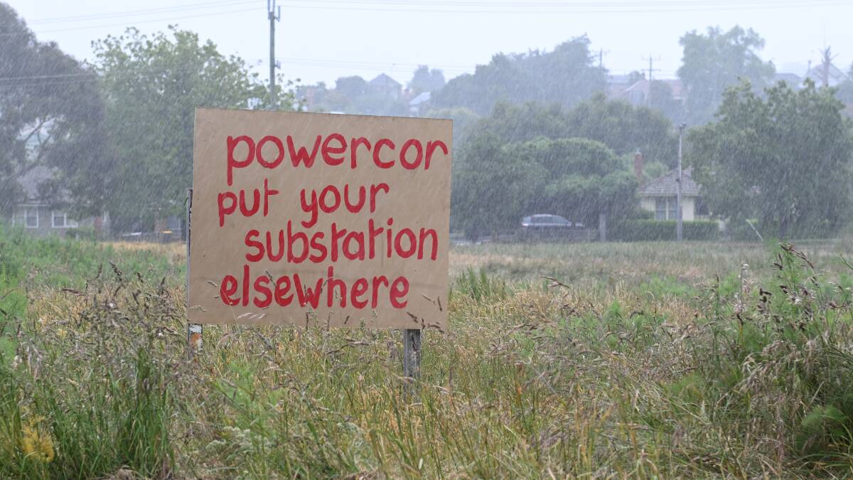 A sign in York Street protesting the substation. Picture by Lachlan Bence
