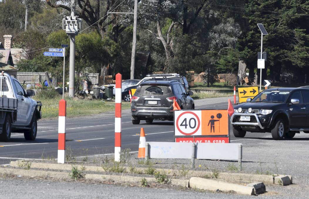 Preliminary works are under way at Docwra Street in Sebastopol before new traffic lights are installed on the Midland Highway. Picture: Lachlan Bence