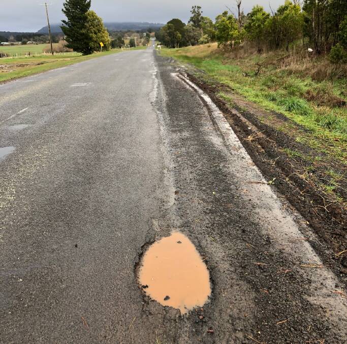 A pothole on the Yendon-Egerton Road. Picture: contributed
