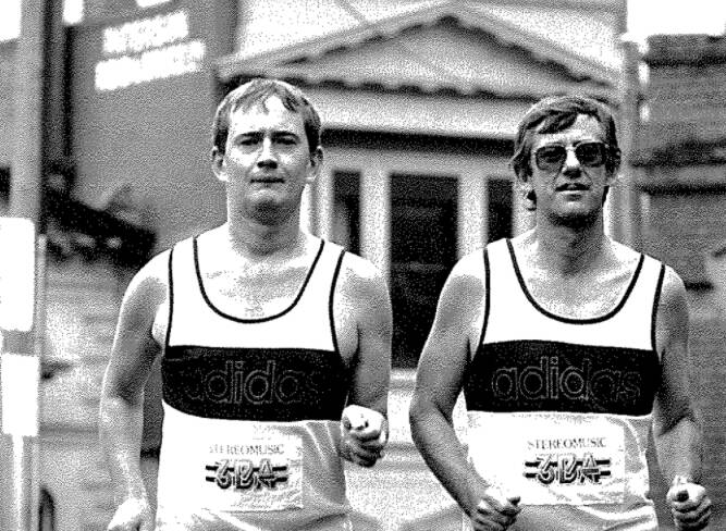 Ian 'Dizzy' Harris and Barry Traynor training for a fun run in the '80s. Picture: The Courier