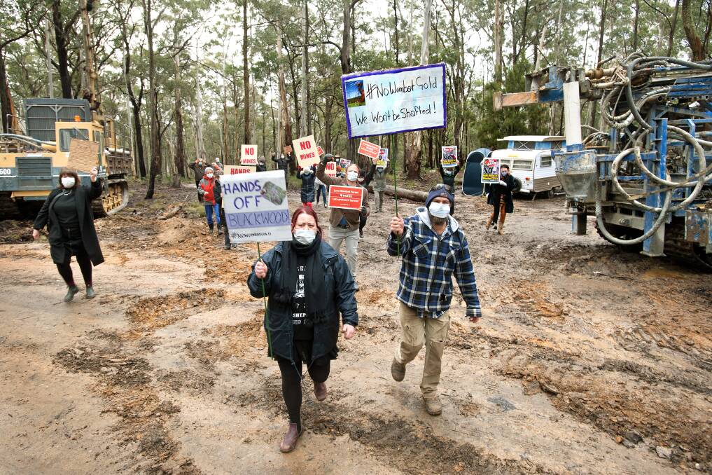 Blackwood residents protest gold mine exploration in the Wombat State Forest. Picture: Sandy Scheltema