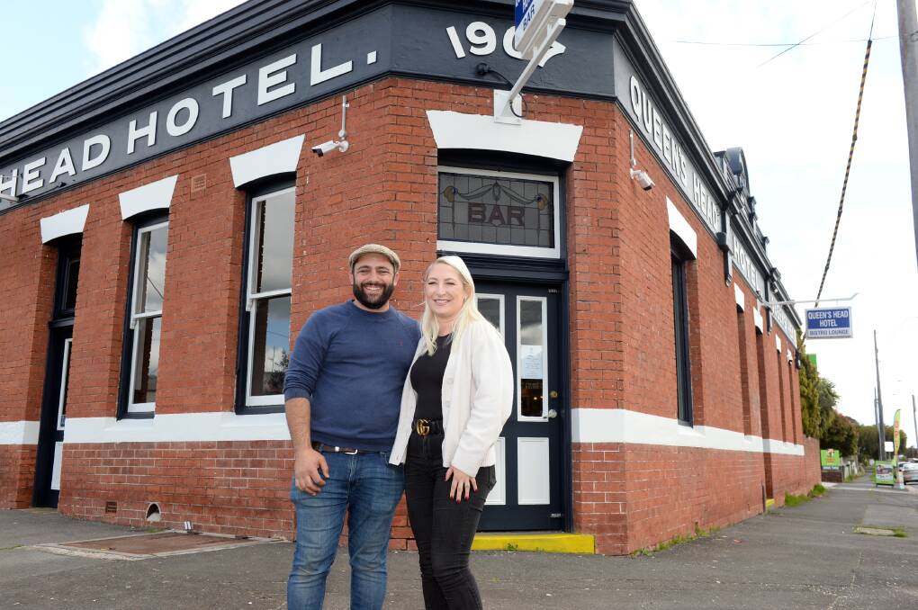 Dean Mangion and Gigi Milone outside the Queen's Head Hotel in Ballarat East. Pictures by Kate Healy