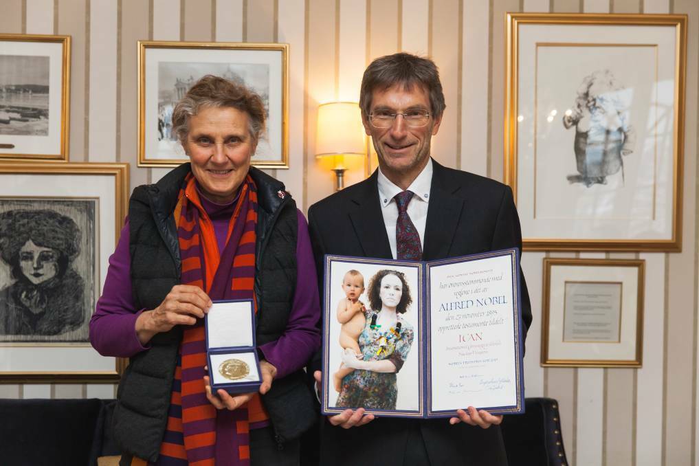 HONOURED: Dr Margaret Beavis and Professor Tilman Ruff were awarded the Nobel Peace Prize in 2017 for their work on a treaty to ban nuclear weapons. Picture: supplied
