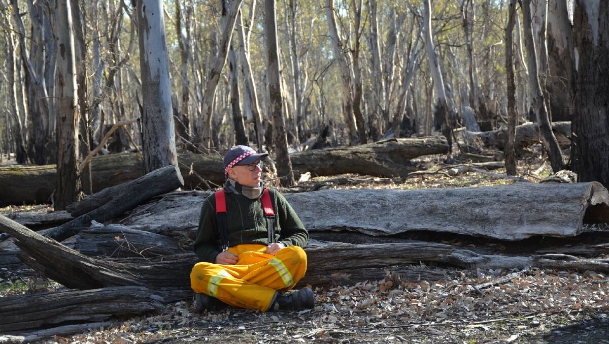 Prepare now: Fryers Forest CFA captain Hamish McCallum after a fire. Picture: contributed