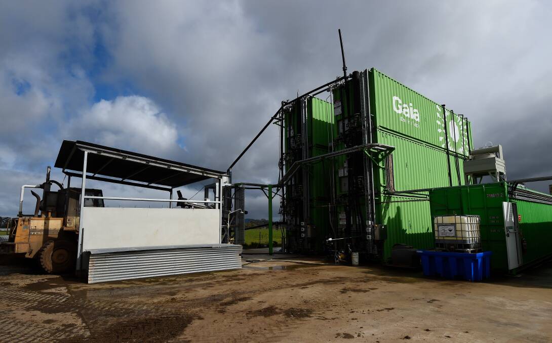 Manure is first processed in the shed on the left - solid waste is collected and spread over paddocks as fertiliser, while everything else is fed to biodigesters in the Gaia system to produce electricity.