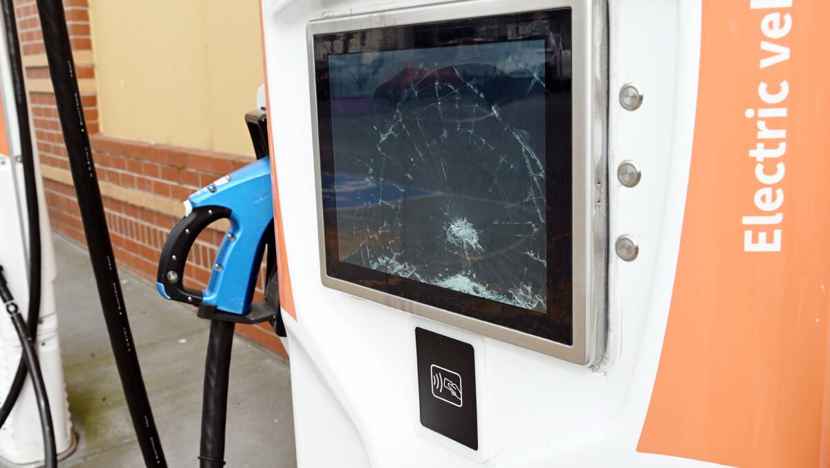 Damaged EV chargers in September. Picture by Kate Healy