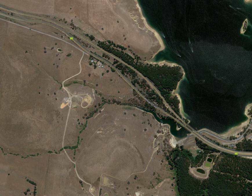 View from the top: A satellite image of the Western Freeway at Pykes Creek. Picture: Google Earth