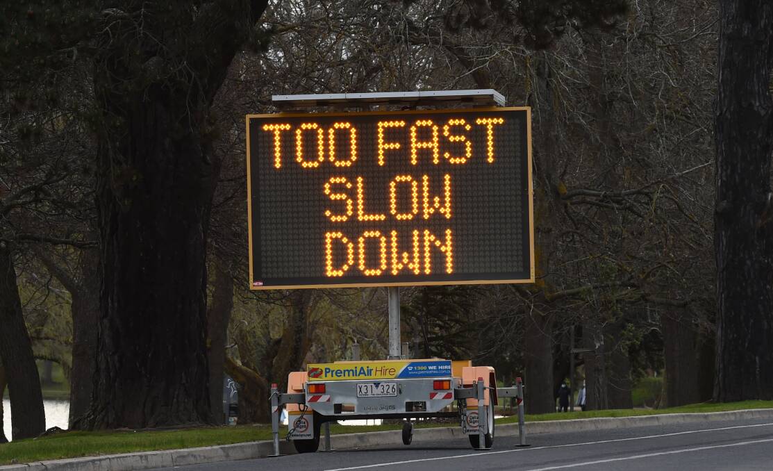 A speed detection sign at Lake Wendouree this week. Picture: Kate Healy