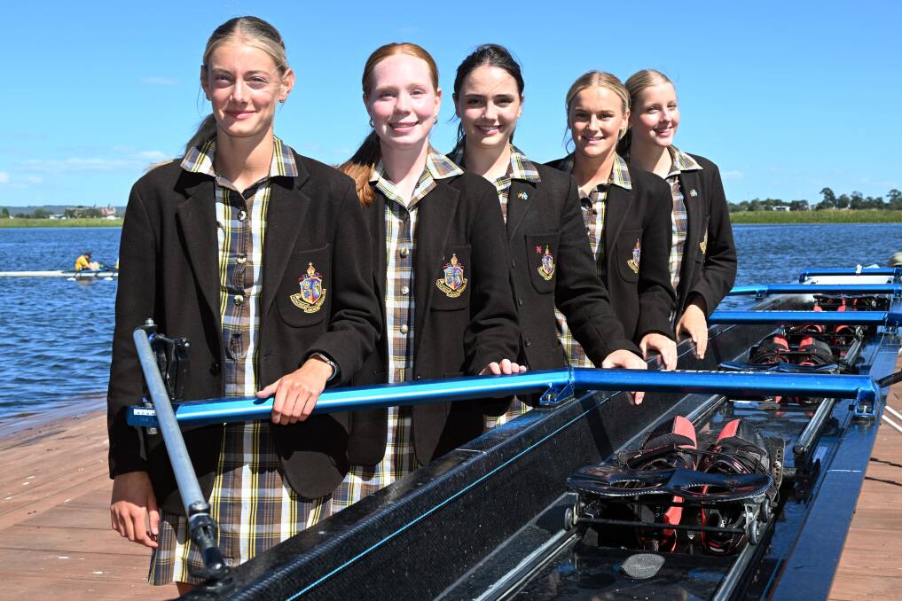Ballarat Grammar's girl's firsts crew - Amy Gillbee, Zoe Wright, Eloise Adem, Addison Maxted, and Georgia Walsh. Picture by Kate Healy