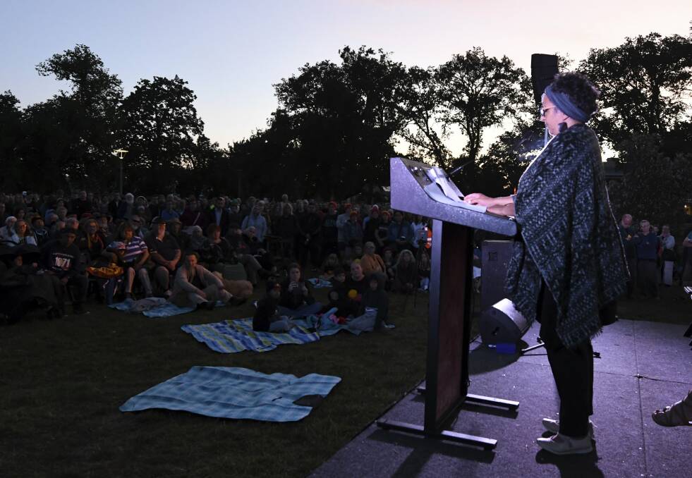 Maryann Sam at the 2020 Survival Day dawn service. Picture: Lachlan Bence