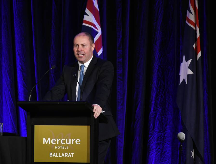 Federal treasurer Josh Frydenberg speaking at the Victorian Liberal Party conference in Ballarat. Photos: Alex Ford