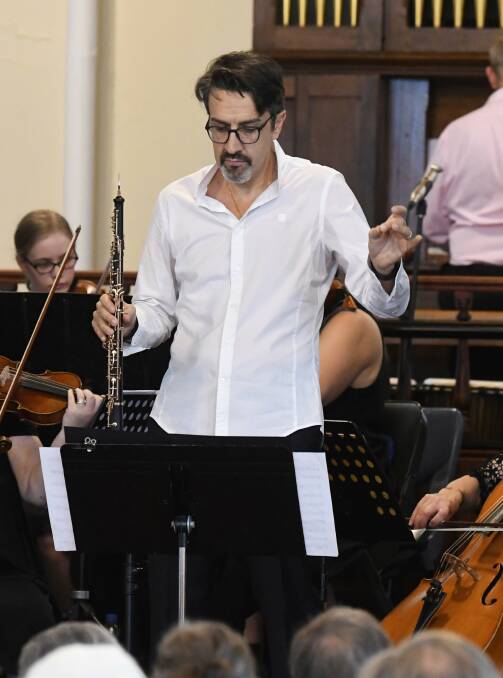Oboeist Gianfranco Bortolato performing at Clunes Wesley Church this week. Picture: Lachlan Bence
