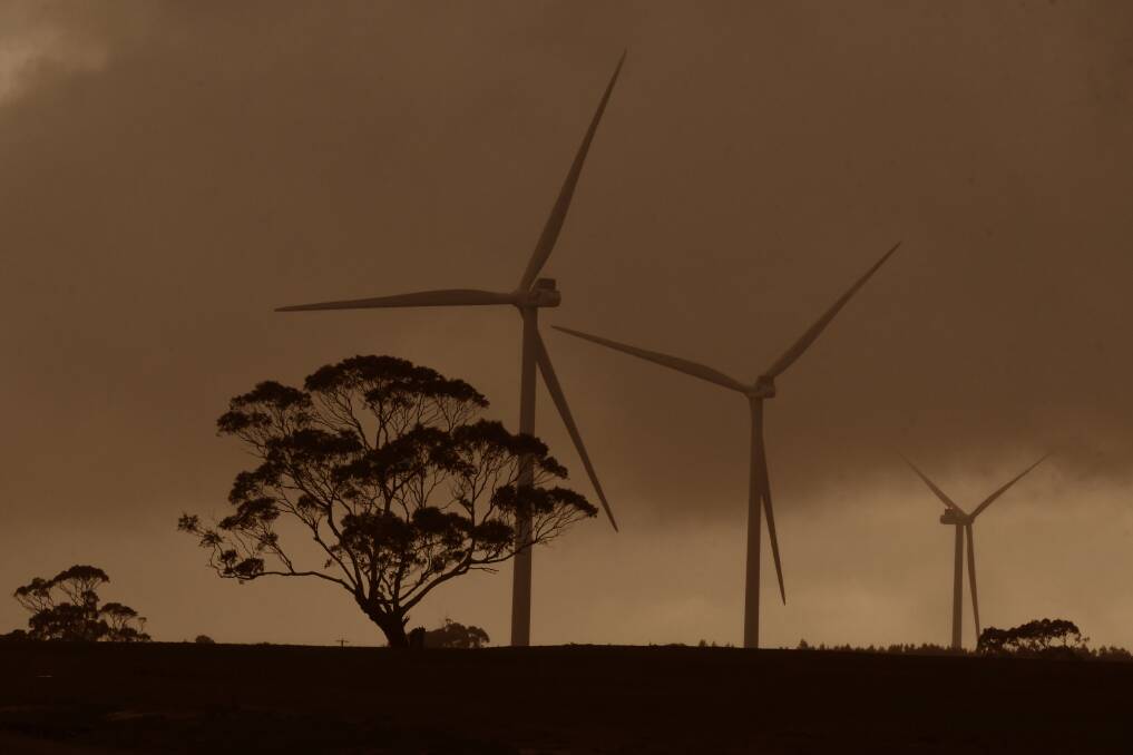 Sundown: Lal Lal Wind Farm turbines in the testing phase on Friday afternoon near Mount Egerton.