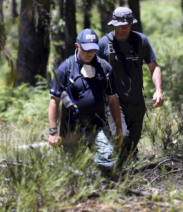 Investigators search bushland near Snake Valley for Ms Parfitt's body in December 2020. Picture: Lachlan Bence