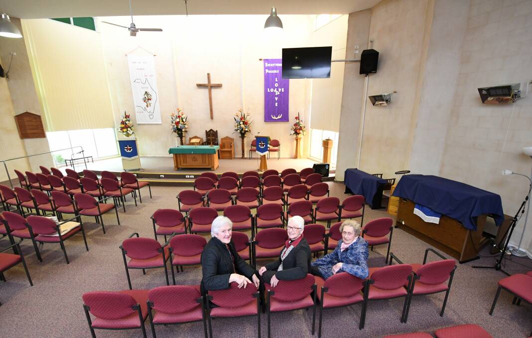 Closing time: Wendouree Uniting Church parishioners Cheryl Coulter, Jan Dimond, and Heather McClure in the chapel. Pictures: Lachlan Bence