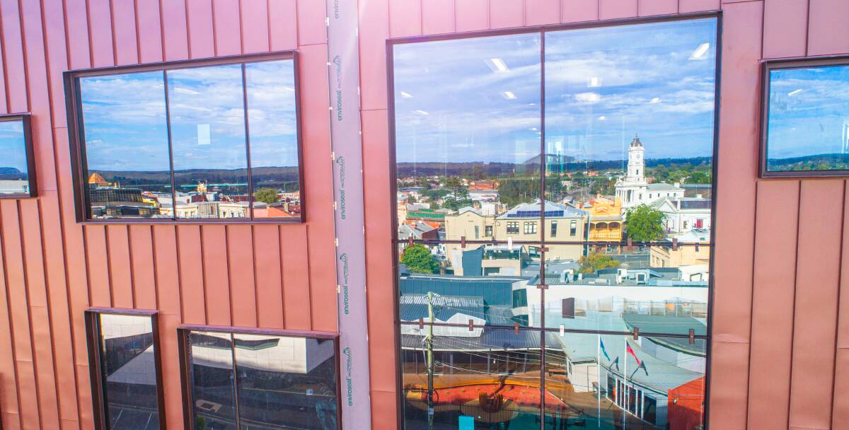 Reflections: Ballarat's CBD as seen from one of GovHub's windows. Picture: Skyline Drone Imaging
