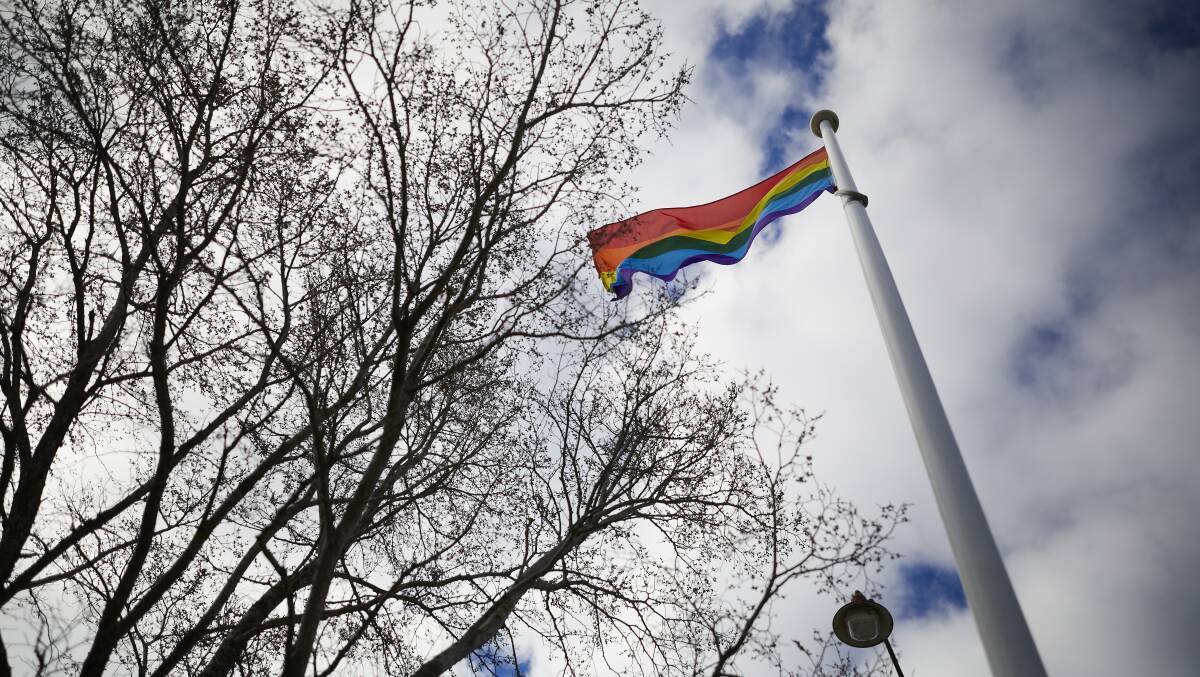 A rainbow flag in Daylesford last year. Picture: Luka Kauzlaric