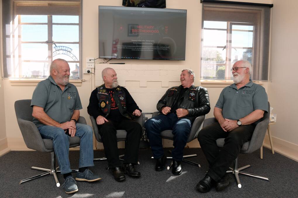 The Ballarat Veterans Assistance Centre on Barkly Street is open to everyone - pictured, Les Finch, Steve Plowright, Bob Reid, and Tom Nunn catch up. Picture: Kate Healy