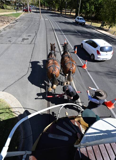 The horses are swapped around to change direction when the tram hits the end of the line. Picture by Lachlan Bence