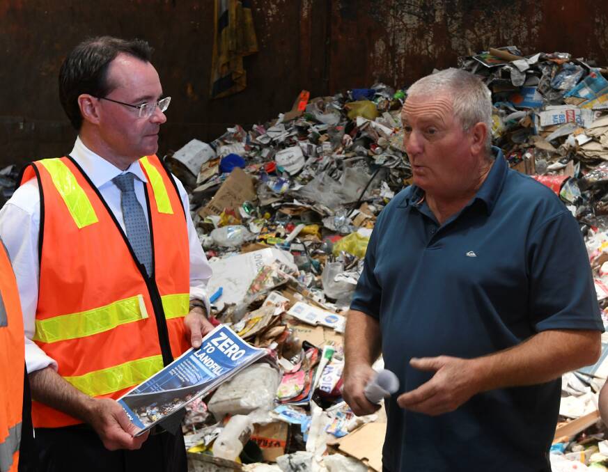 State opposition leader Michael O'Brien with Kevin Clark of Clark's Recycling. Picture: Lachlan Bence