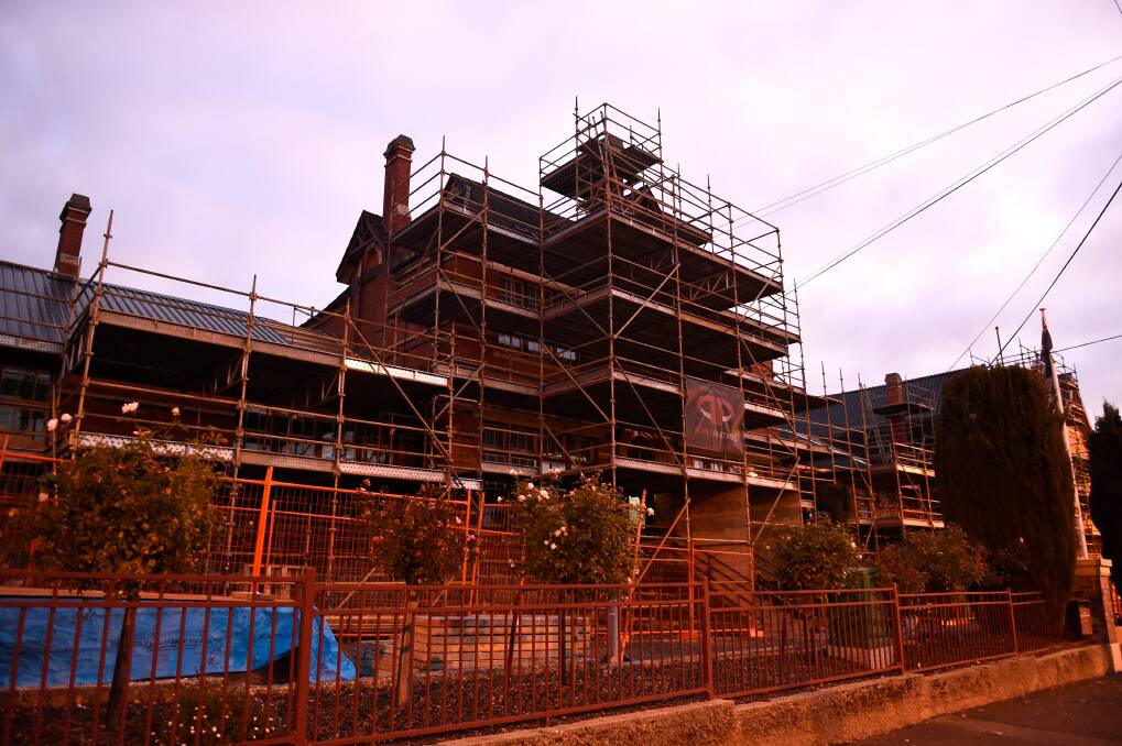 Refresh: Scaffolding surrounds the historic Macarthur Street Primary School as work continues on a new roof. Picture: Adam Trafford